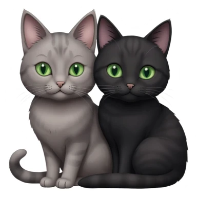 1 regal looking grey cat with pastal green eyes and 1 black with green eyes cat cuddling sticker