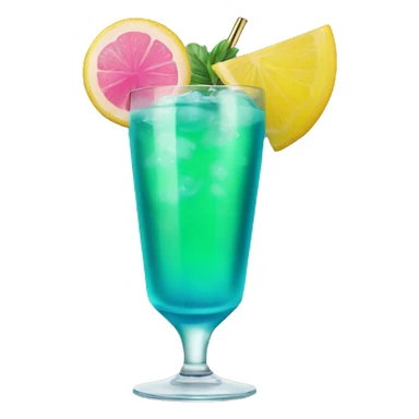 Bluish green cocktail with pink and yellow sticker
