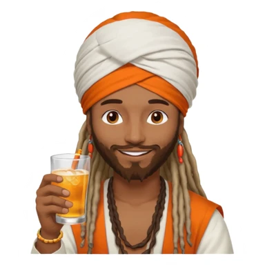 Brownskin man with long dreadlocks add a white turban on his head orange shirt drinking alcohol sticker