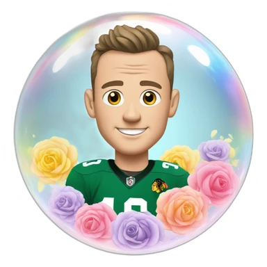 Jonathan Toews inside a rainbow bubble with pastel roses sticker