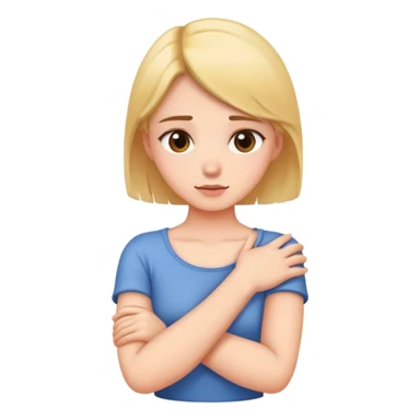 a girl crossing her arms and hold her neck sticker