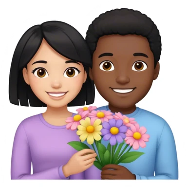 Black guy given light skinned girl with black hair, pastel flowers and they’re happy sticker