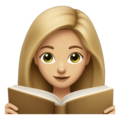 A light brown long haired girl, light skin color, dark green eyes, pretty reading a book  sticker