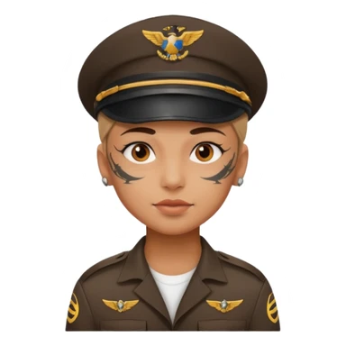 Young, wearing pilot uniform include hat, full tattoo on face sticker