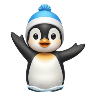 A cheerful penguin swimmer in swim cap, doing a playful backstroke with water rings popping around full body chibi cute
 sticker