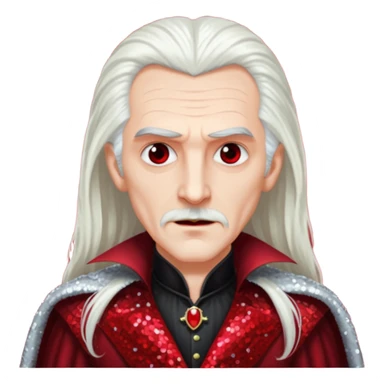 Count Dracula with long white hair, dark red sequin outfit  sticker