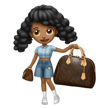 Chica de pelo negro liso llevando un bolso louis vuitton en la mano sticker