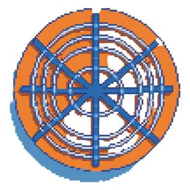 network in a circular form with blue boxes at intersection points sticker