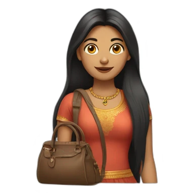 indian lady with long dark hair with a berkin bag sticker