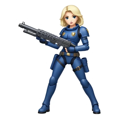 Stunning woman , space marine, full body forward-fashion pose, riffle gun in arms sticker