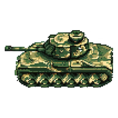 pixel art army tank, side view, green camouflage sticker