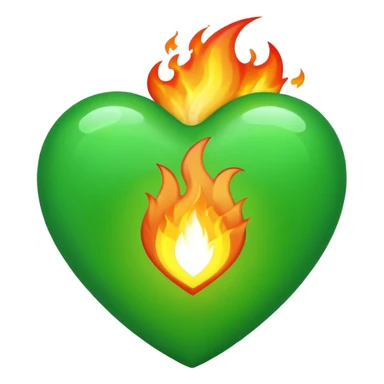 Take the classic "heart on fire" emoji but make it a green heart. sticker