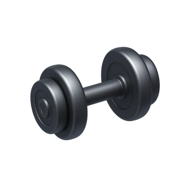 Create a dumbbell emoji that looks exactly like the reference image in iOS emoji style. The emoji should have a 3D appearance with shiny, smooth gradients, soft shadows, a realistic shape, and a metallic texture. sticker