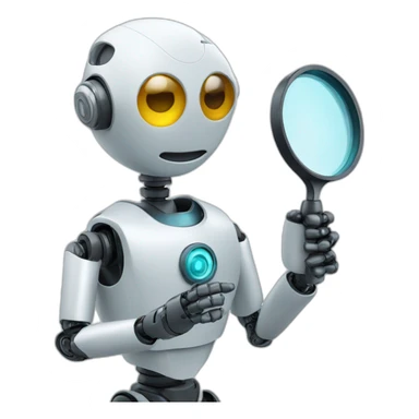 a robot holding a magnifying glass sticker