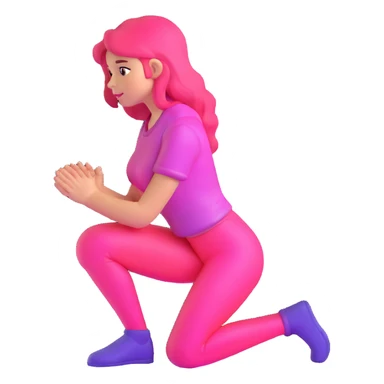 Girl kneeling in playful pose, transparent glass style, bright pink gradient, with shadows and highlights, minimalist design sticker