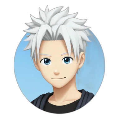 gojo satoru from jujutsu kaisen with white manga hair style, blue sky eyes and wear a black tight tshirt sticker