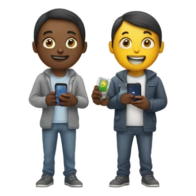 two friends with smartphone showing charts sticker