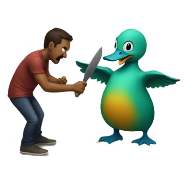 Duck beating up a monster  sticker