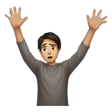 It was not me, dark hair I am innocent confused nervous little man raising palms up in surrender and staring sticker