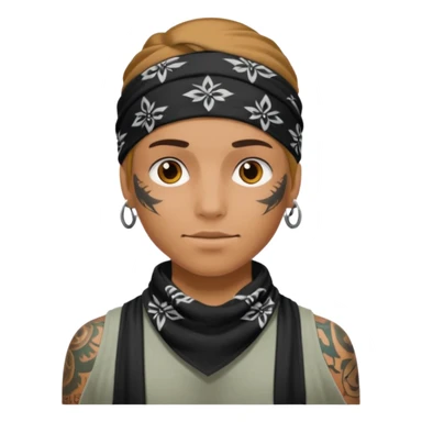 a human with bandana and tattoo sticker