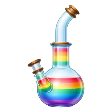 transparent bong with vibrant rainbow water, classic shape, no fruit sticker