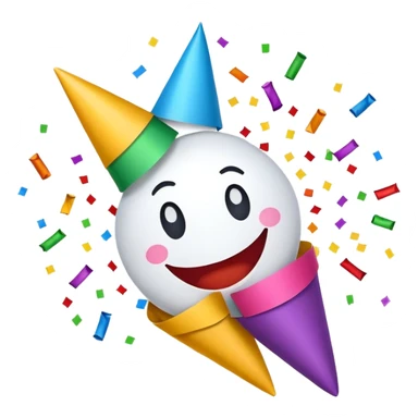 Party popper with confetti and a big smile sticker