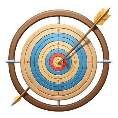 A bow with an arrow drawn back, aimed at a target with concentric rings. The background suggests a calm, outdoor archery range, emphasizing the precision, focus, and skill required in archery as a competitive sport. sticker
