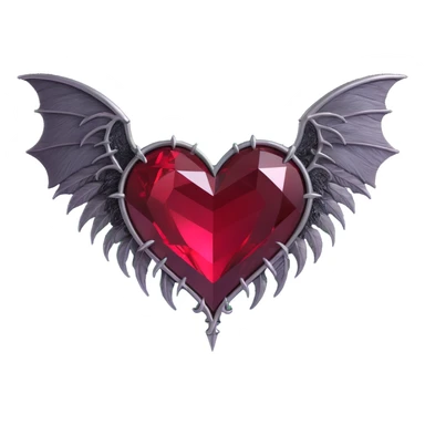 gothic heart, dark crimson crystal, silver bat wings, feather details, lush and gothic sticker