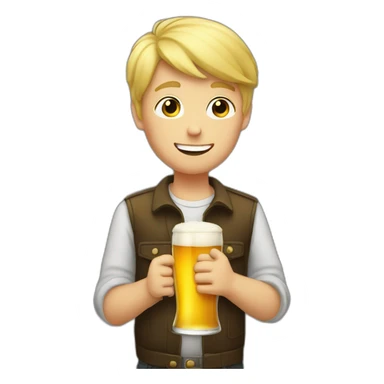 blond boy holding a beer sticker