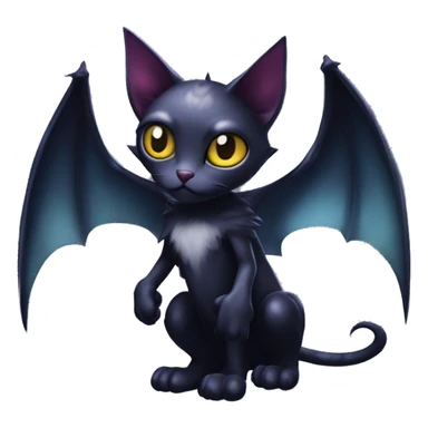 Cute edgy cool realistic vampiric dark eldritch fantasy cat-vernid-Fakémon-Digimon with bat-wings as ears full body sticker