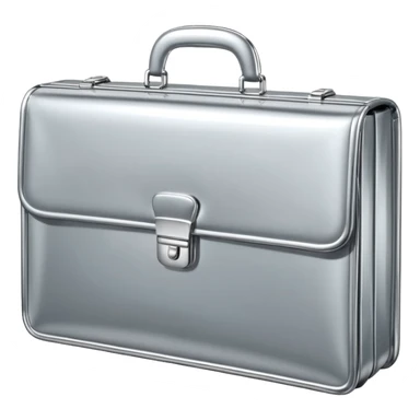 A luxury briefcase emoji made of polished silver chrome, smooth rectangular shape, metallic reflections, minimal high-end design, swag business aesthetic, iOS emoji style, centered, clean white background
 sticker
