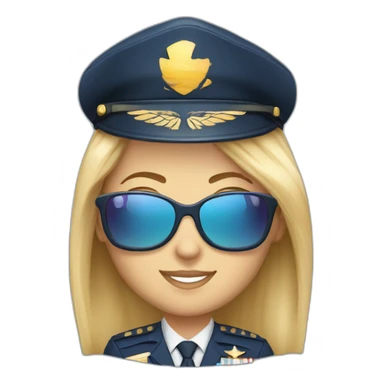 young long blonde hair caucasian female airplane Captain with sun glasses and Captain cap sticker