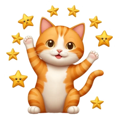 Happy Cat holding 5 stars  sticker