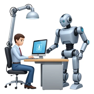Digital Labour as an example of Agents at work in a workplace setting. I want to see a traditional office worker and a support co-worker that is an AI Agent [Not a Robot]. I DO NOT WANT images of ROBOTS! sticker