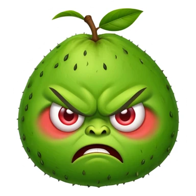 Angry guava fruit character with furrowed eyebrows and grumpy expression sticker