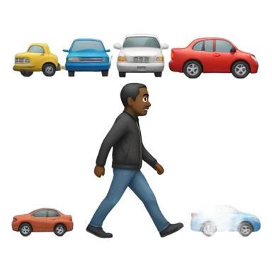 guy walking past moving cars sticker