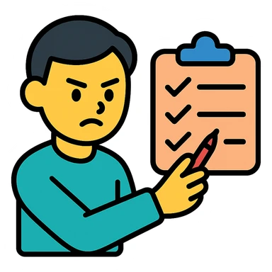 color outline icon of a perfectionist checking a checklist, precise and organized sticker