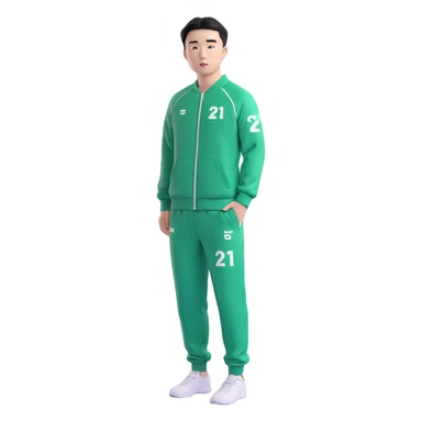 llustrate Cho Sang-woo (Player 218) in green tracksuit with the number 218 bold on the chest & sleeves. sticker