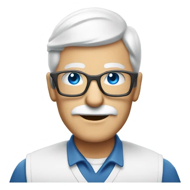 senior electrician with light beard and blue eyes with glasses having large tablet  sticker
