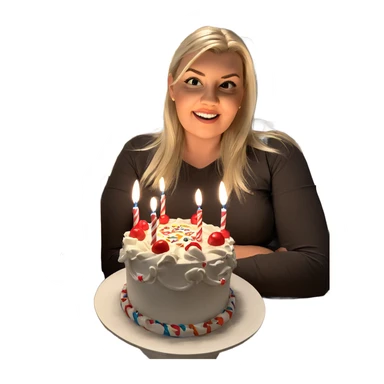 blonde girl with birthday cake sticker