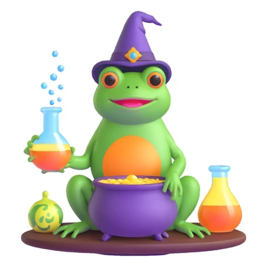 frog wizard brewing potion sticker