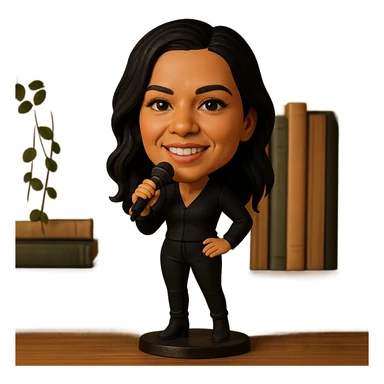 illustration of a pop singer with a microphone in bobblehead style sticker