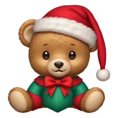 cute teddy bear with a bow on ears and christmas hat on head sticker