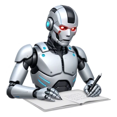 cyborg writing on paper sticker