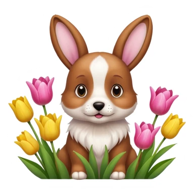 Dog with a bunny and tulips sticker