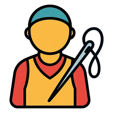 tailor sewing with needle and thread icon, colored with black outlines sticker