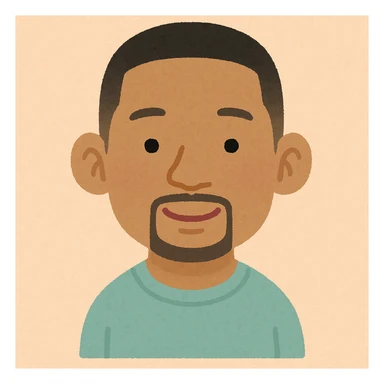 Will Smith's head in Irasutoya style, gentle eyes, short hair, iconic ears, cute and approachable sticker