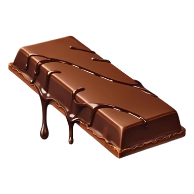 The image shows a partially unwrapped chocolate bar with melted chocolate dripping from the edge, creating a smooth and glossy effect. The rich brown chocolate contrasts with the blue background, emphasizing its melting texture. sticker