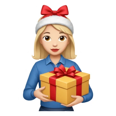 woman courier holding gift box sticker