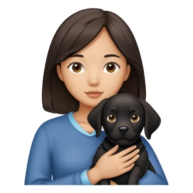 Could you generate a picture of an Asian girl with brunette hair holding a black labrador dog? sticker